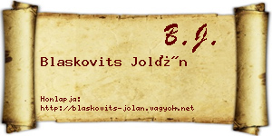 Blaskovits Jolán névjegykártya